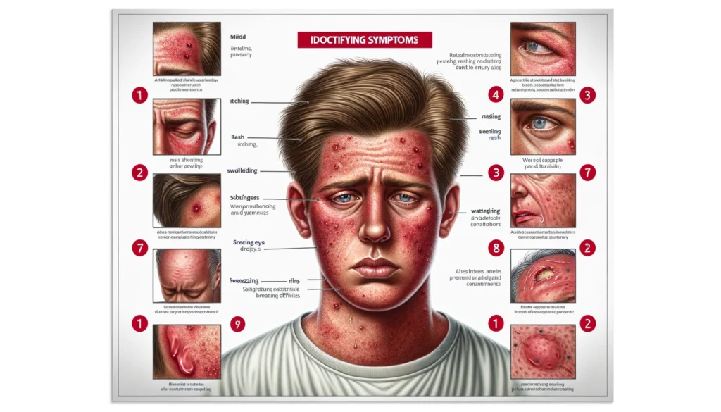 How to Treat Allergic Reaction to Synthetic Hair? 1 A realistic illustration in landscape orientation that visually represents the symptoms of an allergic reaction to synthetic hair